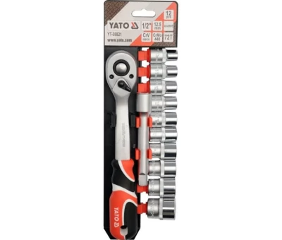 Zestaw nasadek 1/2 12 szt. (nasadki 10-24 mm, grzechotka, przedłużka 127 mm) Yato YT-38821 Zestaw nasadek 1/2 12 szt. (nasadki 10-24 mm, grzechotka, przedłużka 127 mm) Yato YT-38821
