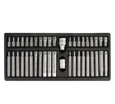 Zestaw bitów, długość 30 mm i 75 mm z adapterem z zabierakiem kwadratowym 1/2 42 szt. wymiary: RIBE M4-M14 TORX T20-T70 Yato YT-0420