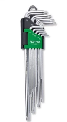 Zestaw bardzo długich kluczy w kształcie litery L TORX T10-T50, 9 szt., z otworem TOPTUL GAAL0915