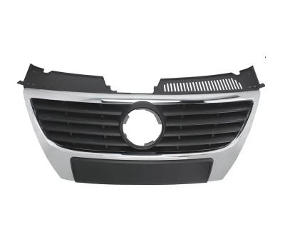 Atrapa chłodnicy Volkswagen Passat B6 2005-2010, czarna ramka, chromowana żebra, bez otworu na czujnik parkowania, AVTM, 187407999