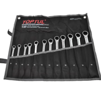 Zestaw kluczy płasko-oczkowych z grzechotką 8-19 mm w etui 12 szt. TOPTUL GPAQ1202