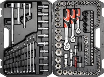 Zestaw narzędzi 1/43/81/2 [specyfikacja zabieraka od dostawcy jest niejasna] 120 szt. (nasadki 6-32 mm, nasadki TORX, grzechotki, przedłużki, pokrętła do nasadek, Yato YT-38801