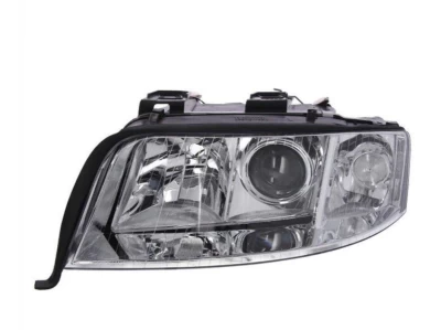 Reflektor przedni lewy Audi A6 (C5) 2001-2005/A6 Allroad 2001-2005, regulacja elektryczna, bez silniczka regulacji wysokości, bez żarówek (H7), Depo, 4411194LLDEM