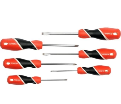 Zestaw wkrętaków, 6 szt.: płaskie SL3 X 75 mm SL5 X 100 mm SL6 × 100 mm, krzyżakowe PH0 × 75 mm PH1 × 100 mm PH2 × 10 Yato YT-25965