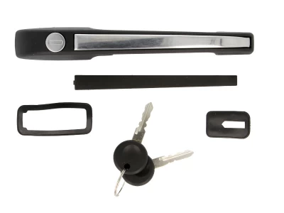 Klamka drzwi przednia lewa Volkswagen Caddy 1982-1992/Golf 2/Jetta 2 1983-1992/Passat B2 1980-1988/Polo 1990-1994, z otworem na zamek, bez chromu AVTM, 191837207, 6012578