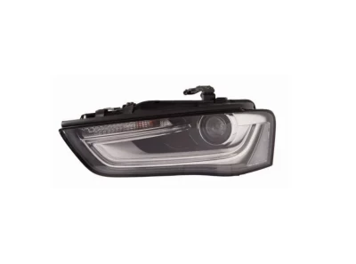 Reflektor przedni lewy Audi Q3 2011-2015, regulacja elektryczna, z silniczkiem regulacji wysokości, bez żarówek (D3S/PWY24W/LED*2) ksenonowy Depo 4461142LMLDHEM