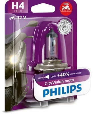 Żarówka samochodowa H4 CityVision Moto+40% 12V 60/55W P43t-38 (opakowanie blistrowe 1 szt.) Żarówka samochodowa H4 CityVision Moto+40% 12V 60/55W P43t-38 (opakowanie blistrowe 1 szt.)