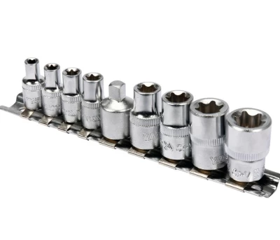 Zestaw nasadek 1/4 z adapterem TORX 9 szt. (wymiary: E5, E6, E7, E8, 3/8 Zestaw nasadek 1/4 z adapterem TORX 9 szt. (wymiary: E5, E6, E7, E8, 3/8