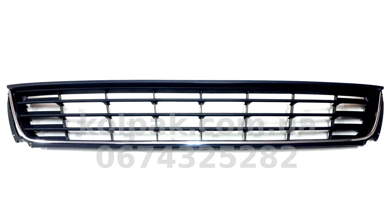 Решітка бампера Volkswagen Polo 5 SD 2015-2019, чорна, із хромованим молдингом, AVTM, 6RU853671C, 187433915 Решітка бампера Volkswagen Polo 5 SD 2015-2019, чорна, із хромованим молдингом, AVTM, 6RU853671C, 187433915 — фото 1