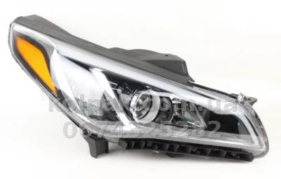 Front right headlight Hyundai Sonata (LF) 2014-2017, manual adjustment, without bulbs (HB3.2357na.W5W), yellow insert, Depo, 3211153RAS2 — photo 2