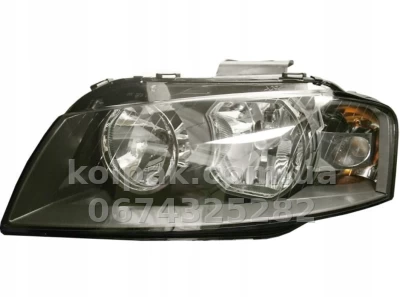 Передня ліва фара Audi A3 2003-2010, електричне регулювання, із коректором, без ламп (H7*2/PY21W/W5W), Depo, 4411164LLDEM