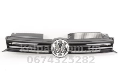 Решітка радіатора Volkswagen Golf 6 2009-2012, чорна, із хромованим молдингом, відкрита, AVTM, 187411995 Решітка радіатора Volkswagen Golf 6 2009-2012, чорна, із хромованим молдингом, відкрита, AVTM, 187411995