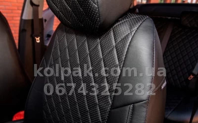 Чохли на сидіння Skoda Kodiaq 2016- Active (без підлокітника), екошкіра, ромб, чорні Seintex 90964 — фото 3