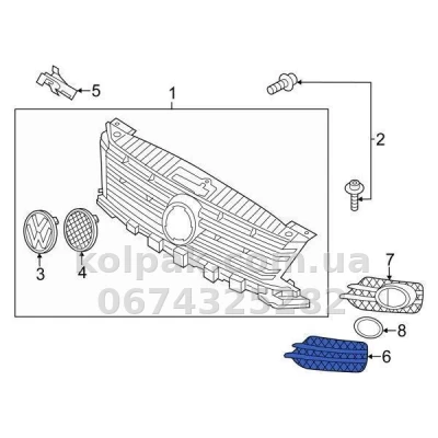 Ліва решітка бампера Volkswagen Tiguan Track 2011-2017, без отвору для протитуманної фари, AVTM, 5N0853665F9B9, 187428913 — фото 2