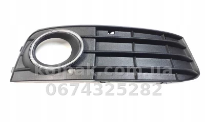 Права решітка бампера Audi A4 B8 2008-2012, з отвором для протитуманної фари, із хромованим молдингом, AVTM, 8K0807682A01C, 1208 914