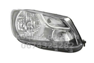 Передня права фара Volkswagen Caddy 2010-/Touran 2010-2015, H4, механічне регулювання, із моторчиком, чорне відбиття, Depo, 441-11G3RMLDEM2