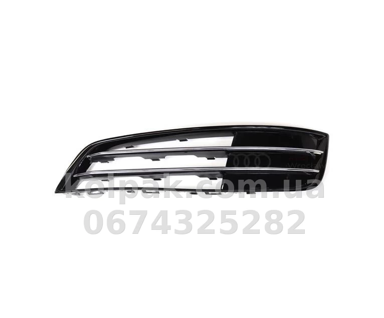 Right bumper grille Audi A8 D4 2013-2017, without fog light opening, with chrome moulding, AVTM, 4H0807680M, 181226914 Right bumper grille Audi A8 D4 2013-2017, without fog light opening, with chrome moulding, AVTM, 4H0807680M, 181226914 β photo 1