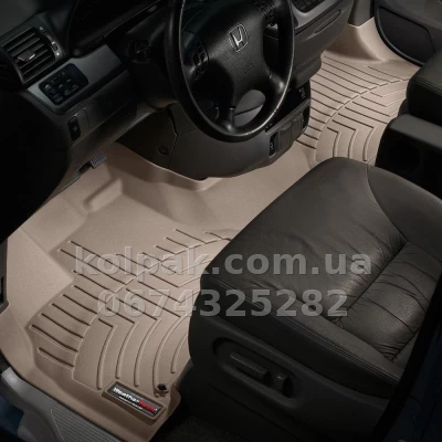 Floor mats for Honda Odyssey 2007-2011, with raised edges, one-piece design, front, beige, Weathertech 453171 — photo 2