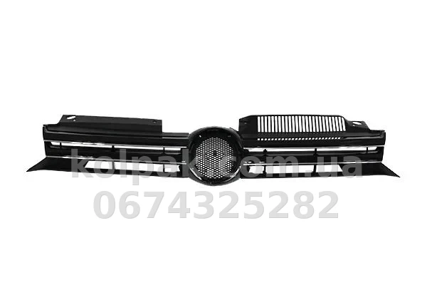 Radiator grille Volkswagen Golf 6 2009-2012, sealed, black/chrome-plated, AVTM, 1895349901 Radiator grille Volkswagen Golf 6 2009-2012, sealed, black/chrome-plated, AVTM, 1895349901 β photo 1