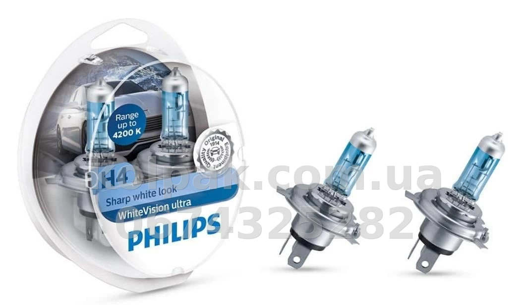 Żarówka samochodowa H4 WhiteVision ultra 12V 60/55W P43t-38 (zestaw 2 szt.) Żarówka samochodowa H4 WhiteVision ultra 12V 60/55W P43t-38 (zestaw 2 szt.) — zdjęcie 1