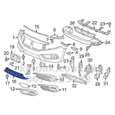 Решітка бампера Honda Civic 10 2016-2018, середня, AVTM, 71102TBAA10, 183034910 — фото 2