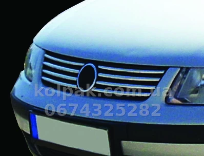 Chrome radiator grille trims (8 pcs) Volkswagen Passat B5 1996-2001, Carmos, 6455762 Chrome radiator grille trims (8 pcs) Volkswagen Passat B5 1996-2001, Carmos, 6455762 β photo 1