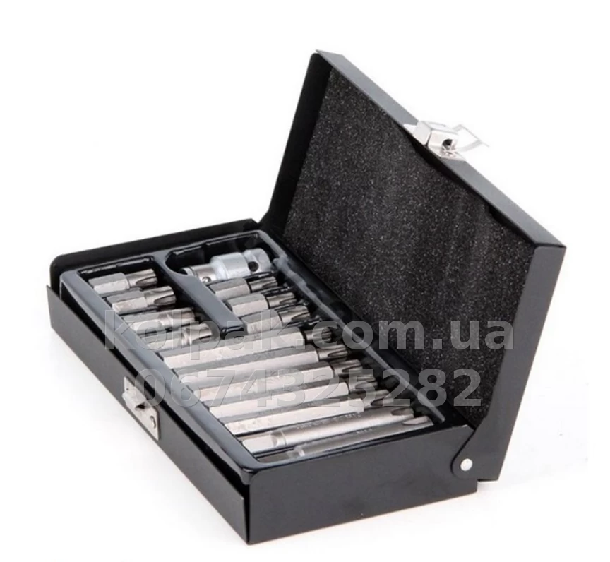Bit set length 30 mm and 75 mm with adapter square drive 1/2 15 pcs dimensions: from M6 for M14 Yato YT-0419 Bit set length 30 mm and 75 mm with adapter square drive 1/2 15 pcs dimensions: from M6 for M14 Yato YT-0419 β photo 1