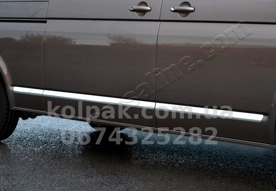 Chrome door moulding covers (7 pcs, stainless steel) Volkswagen T5 (long wheelbase) 2003-, OmsaLine, 7522132 Chrome door moulding covers (7 pcs, stainless steel) Volkswagen T5 (long wheelbase) 2003-, OmsaLine, 7522132 β photo 1