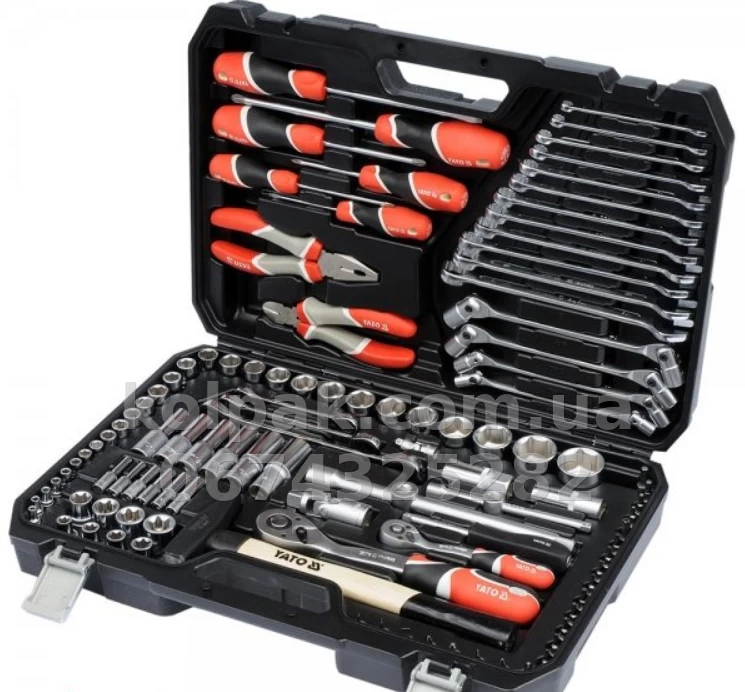 Tool set 1/4 1/2 109 pcs (sockets 4-24 mm, ratchets, combination spanners 8-19 mm, spark plug sockets) Yato YT-38891 Tool set 1/4 1/2 109 pcs (sockets 4-24 mm, ratchets, combination spanners 8-19 mm, spark plug sockets) Yato YT-38891 β photo 1