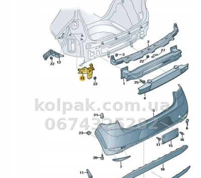 Ліве кріплення заднього бампера Volkswagen Golf 7 2013-2017/Е-Golf 2013-2020, біля підсилювача, AVTM, 5G6807393A, 187431963 — фото 2