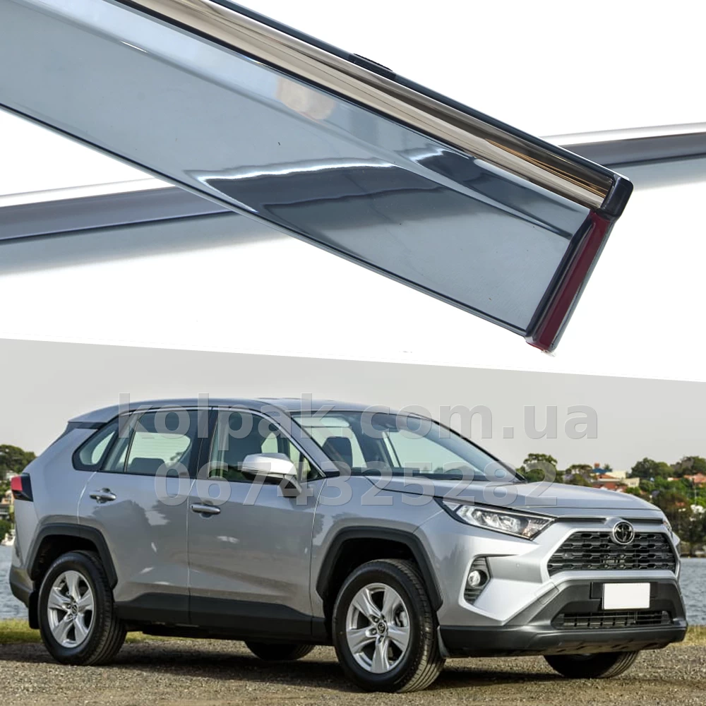 Window wind deflectors for with chrome finish adhesive-fit Toyota Rav4 2019 2020 2021 2022 2023 HAVOC Window wind deflectors for with chrome finish adhesive-fit Toyota Rav4 2019 2020 2021 2022 2023 HAVOC — photo 1