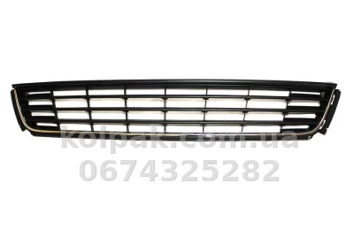 Решітка бампера Volkswagen Polo 5 SD 2009-2015, середня, із хромованим молдингом, AVTM, 6RU8536779B9, 7426 910 Решітка бампера Volkswagen Polo 5 SD 2009-2015, середня, із хромованим молдингом, AVTM, 6RU8536779B9, 7426 910