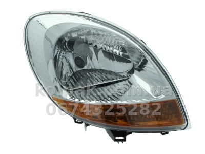 Передня права фара Renault Kangoo 2003-2008, H4, з жовтим покажчиком повороту, хромована рамка, електричне регулювання, Depo, 551-1145R-LDEMY Передня права фара Renault Kangoo 2003-2008, H4, з жовтим покажчиком повороту, хромована рамка, електричне регулювання, Depo, 551-1145R-LDEMY