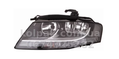 Передня ліва фара Audi A4 (B8) 2008-2012, електричне регулювання, із коректором, без ламп, біла вставка (H7/H7/PY24W/SP13W*2) Depo 446-1121LMLDEM2