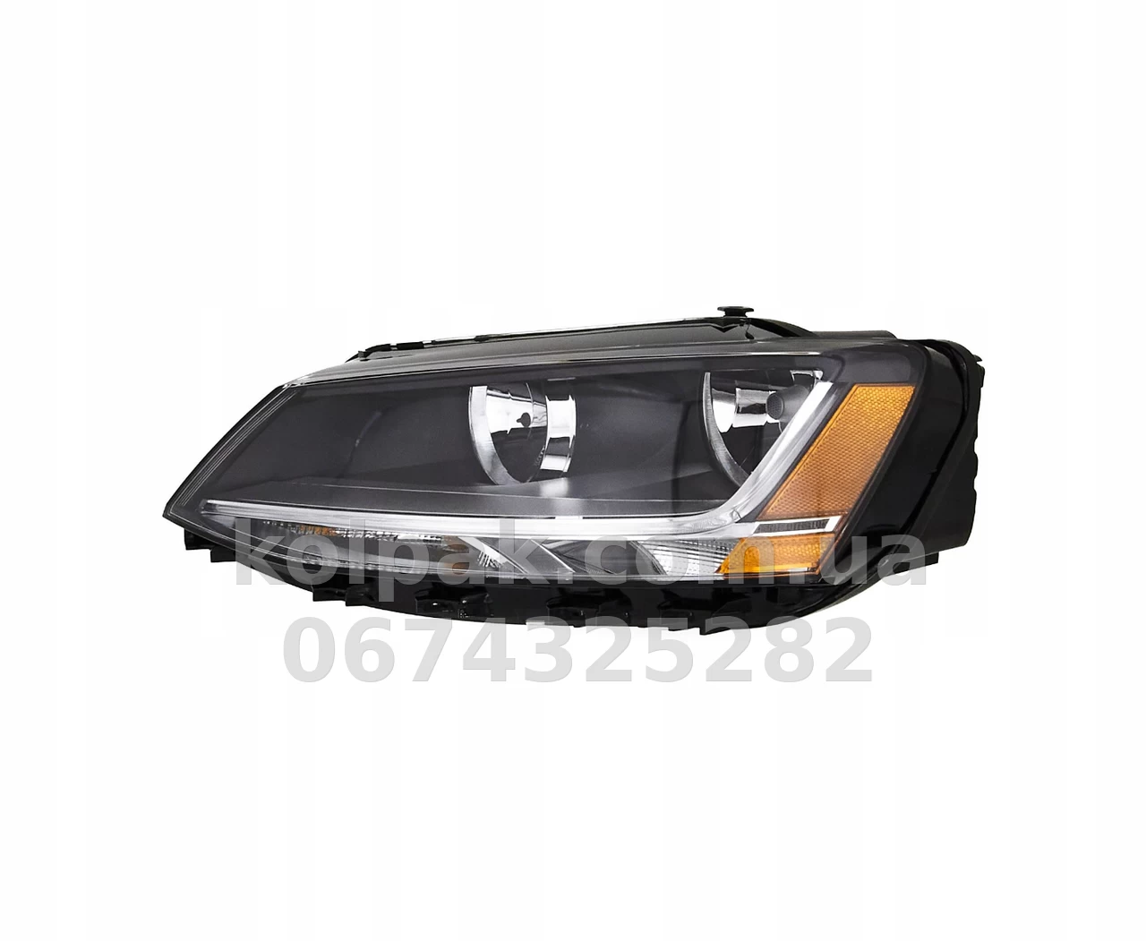 Front left headlight Volkswagen Jetta 6 2014-2018, manual adjustment, without bulbs (H7.PY21W.LED), yellow insert, Depo, 3411145LAS2 Front left headlight Volkswagen Jetta 6 2014-2018, manual adjustment, without bulbs (H7.PY21W.LED), yellow insert, Depo, 3411145LAS2 β photo 1