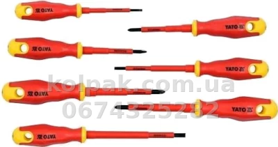 Set insulated screwdrivers (7 pcs slotted SL3 X75, SL4Γ1 mm SL5,5Γ125 mm, cross-head PH1X80 mm, PH2X100 mm) Yato YT-2828 Set insulated screwdrivers (7 pcs slotted SL3 X75, SL4Γ1 mm SL5,5Γ125 mm, cross-head PH1X80 mm, PH2X100 mm) Yato YT-2828 β photo 2