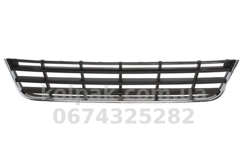 Решітка бампера Volkswagen Passat B6 2005-2010, середня, із хромованим молдингом, AVTM, 3C08536719B9, 7407 997 Решітка бампера Volkswagen Passat B6 2005-2010, середня, із хромованим молдингом, AVTM, 3C08536719B9, 7407 997 — фото 1