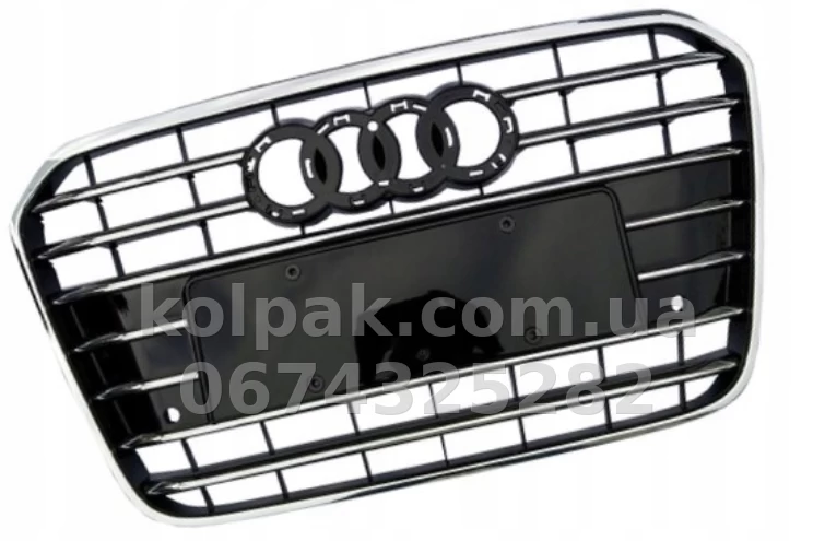 Решітка радіатора Audi A6 C7 2011-2014, без отвору для датчиків, чорний глянець, AVTM, 181214990 Решітка радіатора Audi A6 C7 2011-2014, без отвору для датчиків, чорний глянець, AVTM, 181214990 — фото 1