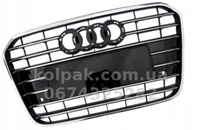 Решітка радіатора Audi A6 C7 2011-2014, без отвору для датчиків, чорний глянець, AVTM, 181214990