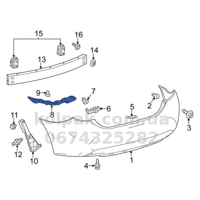 Праве кріплення заднього бампера Toyota Corolla 2013-2019, USA, зовнішнє, AVTM, 5257502110, 187052962 — фото 2