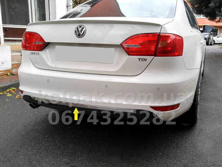 Chrome-plated trim for edge rear bumper (stainless steel) Volkswagen Jetta 2011-2018, Carmos, 64650277 Chrome-plated trim for edge rear bumper (stainless steel) Volkswagen Jetta 2011-2018, Carmos, 64650277 β photo 1