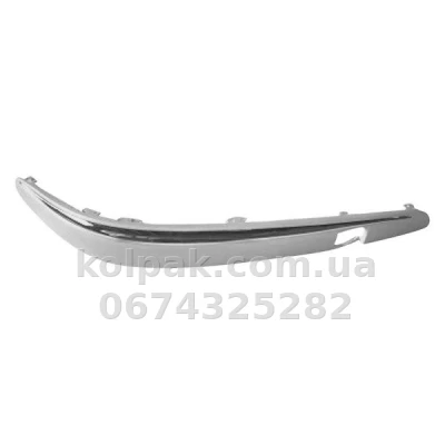 Правий молдинг переднього бампера Mercedes-Benz E-Class W211 2002-2006, із хромом, без отвору для датчика паркування, AVTM, 2118800612, 184610924 Правий молдинг переднього бампера Mercedes-Benz E-Class W211 2002-2006, із хромом, без отвору для датчика паркування, AVTM, 2118800612, 184610924