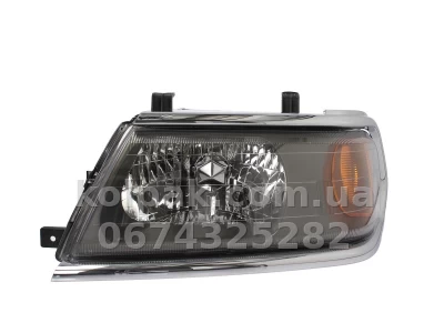 Передня ліва фара Mitsubishi Pajero Sport 2004-2006, H4, з покажчиком повороту, електричне регулювання, хромована рамка, Depo, 114-1121L-LDEM1