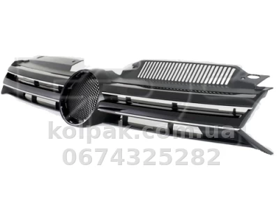 Radiator grille Volkswagen Golf 6 2009-2012, black, with chrome moulding, open, AVTM, 187411995 — photo 2