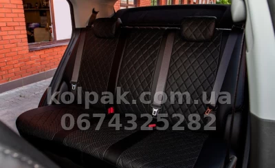 Чохли на сидіння Skoda Kodiaq 2016- Active (без підлокітника), екошкіра, ромб, чорні Seintex 90964 — фото 4