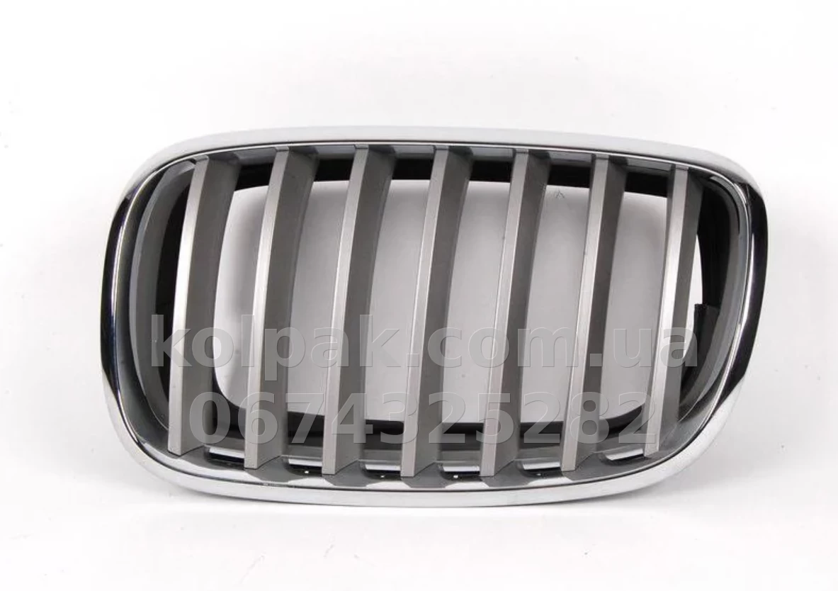 Lewa atrapa chłodnicy BMW X5 (E70) 2006-2013, chromowana/szara metalizowana, AVTM, 181412993 Lewa atrapa chłodnicy BMW X5 (E70) 2006-2013, chromowana/szara metalizowana, AVTM, 181412993 — zdjęcie 1