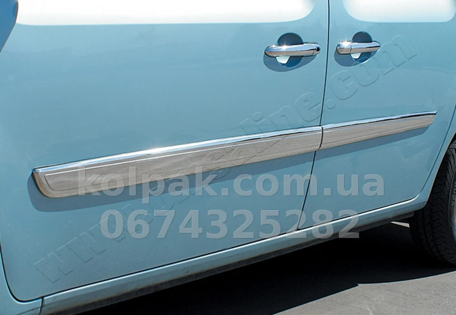 Chrome door moulding covers (4 pcs, Stainless steel, narrow) Renault Kangoo 2008-, OmsaLine, 6122131 Chrome door moulding covers (4 pcs, Stainless steel, narrow) Renault Kangoo 2008-, OmsaLine, 6122131 β photo 1