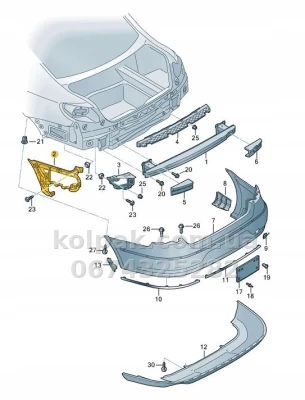 Oryginalny lewy wspornik mocowania tylnego zderzaka Volkswagen Passat CC 2012-2016, przy błotniku, 3C8807375B — zdjęcie 2