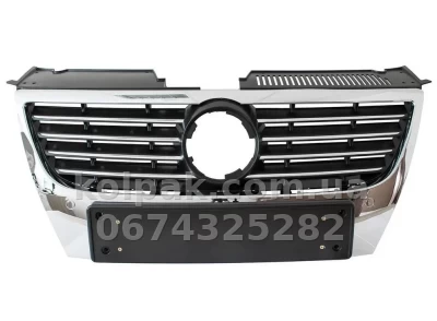 Решітка радіатора Volkswagen Passat B6 2005-2010, хромована, з отвором для датчика паркування, AVTM, 531773502 Решітка радіатора Volkswagen Passat B6 2005-2010, хромована, з отвором для датчика паркування, AVTM, 531773502