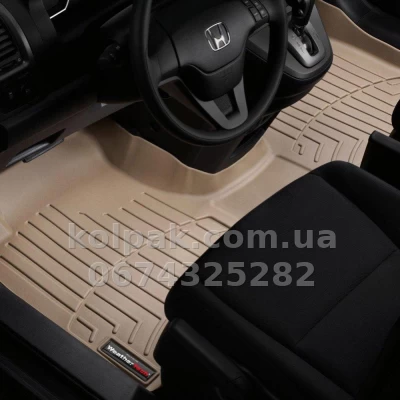 Floor mats for Honda CR-V 2007-, with raised edges, one-piece design, front, beige, Weathertech 453191 — photo 2